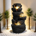 25.6''H Outdoor 6-Tiered Water Fountain with LED Lights, Outdoor Rock Design Cascading Fountains, Landscaping Fountain for Garden, Patio, Deck, Lawn, Balcony, Backyard and Home Decor, Black - Image 7