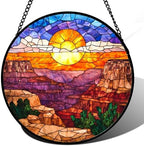 CHATYOUNG Stained Glass Window Hanging Canyon Orange-Red Sunrise Landscape 9.8" - Suncatcher Door Garden Home Decor Birthday Christmas for Men Woman Mom Grandma Dad Friend by CHATYOUNG