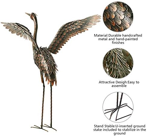 Garden Crane Statue Outdoor Metal Heron Yard Art Sculpture ,46 inch,2-Pack - Image 6