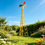 6.2ft Metal Garden Windmill for Yard - Garden Decor Wind Spinners Outdoor, Large Colorful Whirligig Spinners Wind Sculpture Weather-Resistant for Patio Farm Coastal Areas Yellow - Image 2
