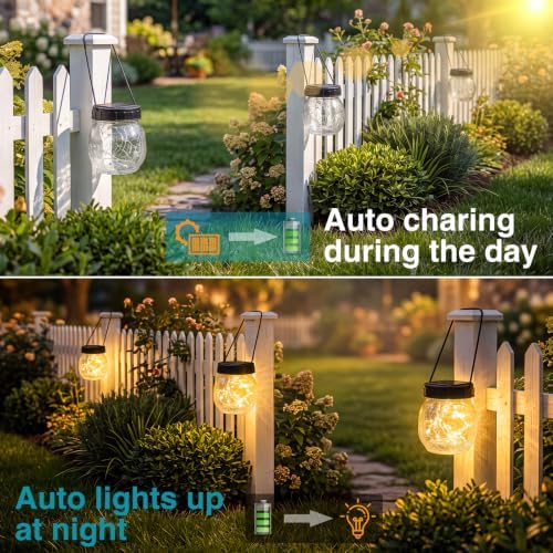 Kolpop Solar Lanterns Outdoor Waterproof 18 Pack, Hanging Solar Lights with 28 LED, Cracked Glass Hanging Globes for Garden Patio Fence Yard Christmas Tree Decoration,Warm White - Image 2