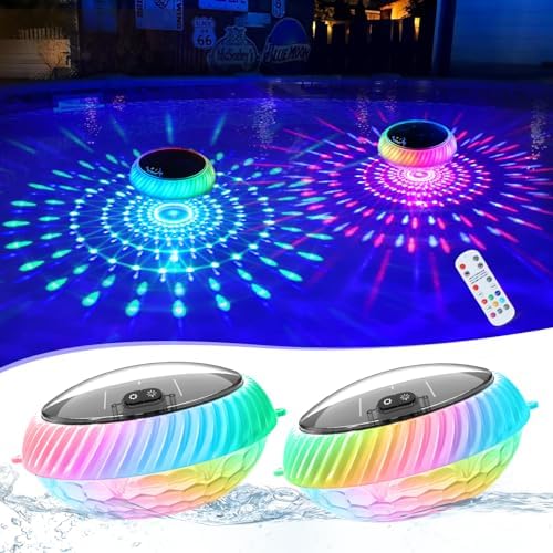 Goallim Floating Pool Lights Solar Powered, 7.6 Inch RGB Upper& Lower Color Changing Solar Pool Lights that Float with Dynamic Lighting Effects, IP68 Waterproof Swimming Pools Light for Party Decor(2) by WelcometoGoallim