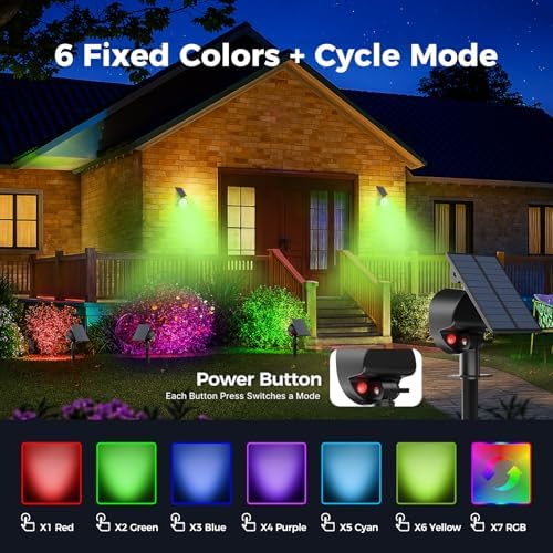 nipify 8 Pack Solar Spot Lights Outdoor Waterproof, Solar Spotlight Light for Outside Yard Landscape Lighting Pathway Lights Wall Auto On/Off, RGB - Image 3