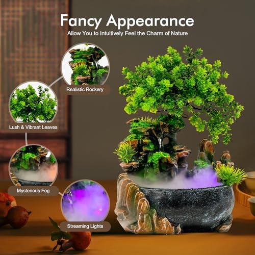Water Fountains Indoor Tabletop Fountains Indoor Relaxation Desktop Fountain Waterfall, Desktop Fountain with LED Lights & Atomizer, Waterfall Fountain Tabletop Decor Desktop Fountains - Image 4