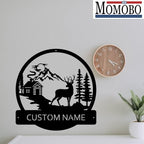 Deer and Cabin Custom Name Sign Metal Wall Art Personalized Last Name Plaque Outdoor Metal Wall Art Personalized Gift for Wedding/Housewarming - Image 2