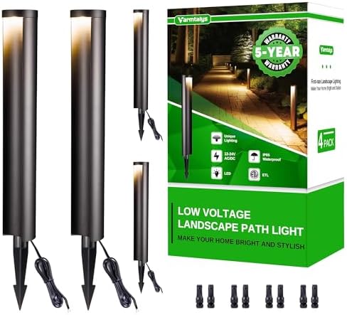 Low Voltage Pathway Lights, LED Landscape Path Lights, Outdoor Waterproof IP65, Wired Black Aluminum, 5W 200LM for Walkway Sidewalk 4 Pack by Varmtalys