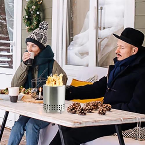 Stainless Steel Fire Pit Mini Bonfire Pit Iron Camping Stove Table Tabletop Smokeless Fire Pit Outdoor Firepit for Picnic Backyard Patio Garden Wood Burning Grill Travel (Silver) - Image 6