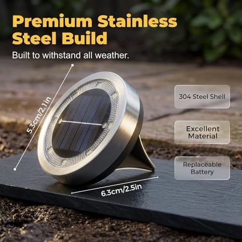 Solar Lights Outdoor Waterproof 8 LEDs In-Ground Garden Pathway Lighting Warm Light Solar Powered for Yard Patio Driveway Landscape (4 Pack) - Image 3