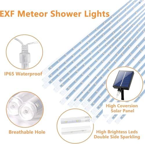 Solar Meteor Shower Lights 16 Tubes Christmas Lights Outdoor Red and Green - Image 7