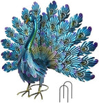 YEAHOME Garden Decor Outdoor Statues, 22.4" Large Metal Peacock Standing Yard Art, Blue Green Bird Lawn Sculptures Garden Decor for Outside Patio Porch Backyard by YEAHOME