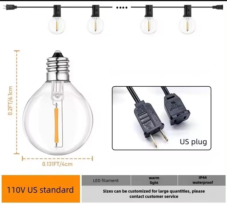 Outdoor String Light 50FT Patio Black with 52 Shatterproof G40 LED Clear Globe Bulbs for Indoor/Outdoor, Connectable Hanging Lights for Backyard Balcony Party Decor - Image 2
