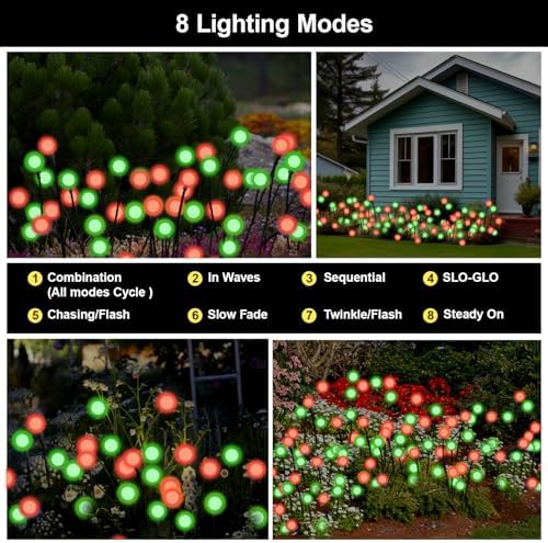 Red and Green Solar Firefly Lights Outdoor Garden Christmas 8 PK - Image 3