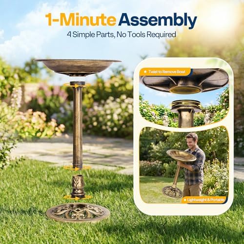 VIVOHOME Bird Bath for Outside, Polyresin, Pedestal, Antique Copper - Image 6