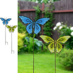 Garden Decor Metal Yard Stakes Spring Lawn Art Decorative Plant Stake Indoor Outdoor Ornaments Decoration for Patio Pathway Backyard (Blue + Green Butterfly) by wovorins