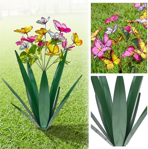 TOMBABY Garden Outdoor Butterfly Enlarge Thickened Wind Resistant Metal Agave Garden Art Metal Plant Country Sculpture Statue Decorations Ornaments Artificial Waterproof Butterflies(Green 3pcs) - Image 6
