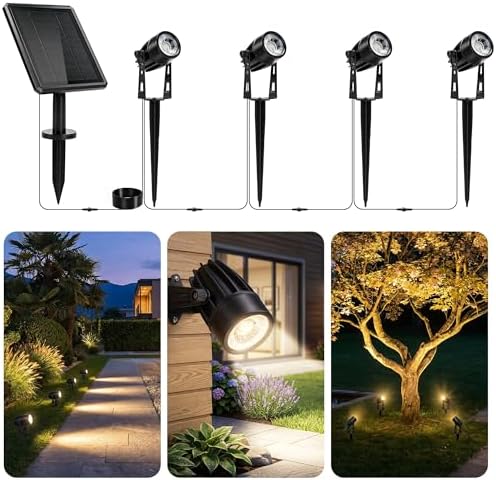 pearlstar Solar Spot Lights Outdoor Palm Tree Uplights 4pack 2-in-1 Stake&Wall Mounted Landscape Spotlights IP65 Waterproof for Flag Plants Sculpture Pool Yard Pathway, Dusk to Dawn Warm White Light by pearlstar