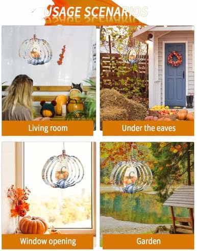 Pumpkin Wind Spinner Fall Leaf Spinner Stainless Steel Spinner for Yard and Garden Wind Sculptures 12 Inch 3D Crafts Ornaments Hanging Wind Spinner for Outdoor & Indoor Decorations - Image 5