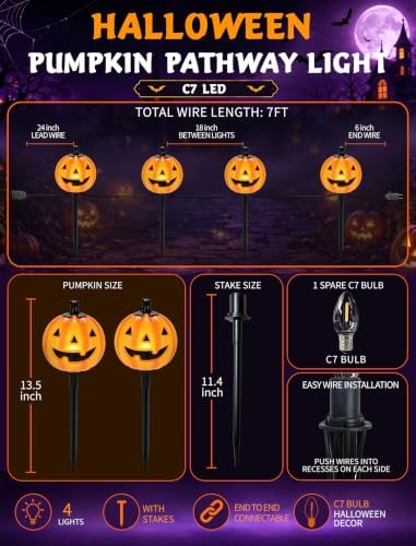 Halloween Pumpkin Pathway Lights, 4PCS LED Pumpkin Stake Lights - Image 2