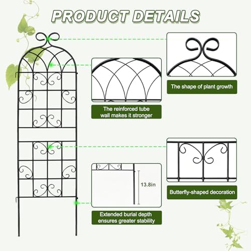 YOBAZAN 4 Pack 71x19.7in Rustic Iron Arch Decoration Garden Trellis with Black Metal Coating – Perfect for Supporting Climbing Plants Outdoor, Roses, Vines, Flowers, and Vegetables. - Image 4