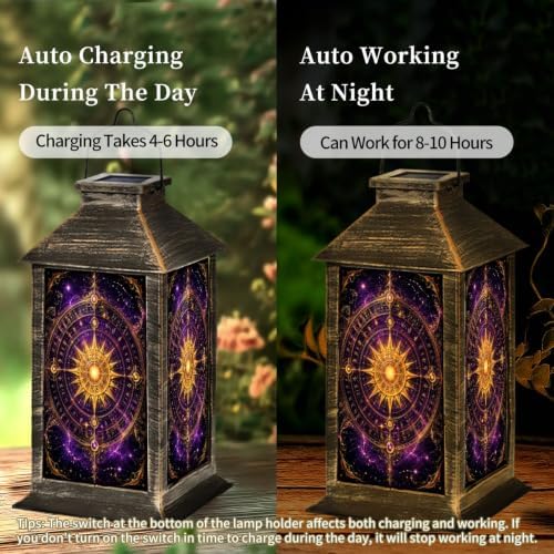 Solar Hanging Lantern Golden Celestial Compass Radiant Sun Purple Galaxy Waterproof LED Lights Decor Patio Yard Lawn Porch Lamp, Birthday Gift for Mom Women Garden Outdoor Decor - Image 4