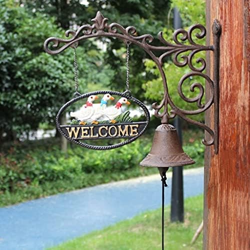 Farmhouse Decorative Dinner Bell Cast Iron Doorbell Creative Retro Duck Wall Bell Pastoral Home Garden Decorations Hanging Bell (Black 34 * 33 * 11cm) - Image 3