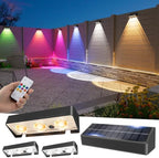 JOFIOS Solar Fence Lights Outdoor with Remote, 4 Pack, 9 Fixed Colors ＆ Color Changing Fence Lights Solar Powered Waterproof IP65 Dusk-to-Dawn LED Deck Lighting for Patio, Railing, Pool by JOFIOS