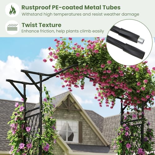 Giantex Garden Arch Trellis, 67''W x 83''H Metal Arbor with Corrugated PE-Coated Steel Tubes & Lattice Panels for Climbing Plants, Decorative Wedding Arch for Yard, Lawn, Party & Outdoor Events - Image 7