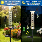 33in Solar Cat Bird Rain Gauge Metal Garden Stake Black Sculpture Decor - Image 4
