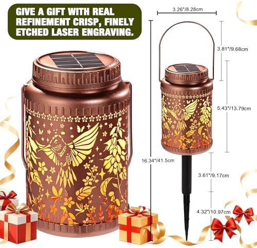 Cooo 4 Pack Solar Lanterns Outdoor Waterproof Hummingbird Red_Sage Solar Pathway Lights Landscape Path Christmas Gifts for Women Mom Grandma Outdoor Table Lamps Garden Yard Backyard Decor -Rose Gold - Image 2