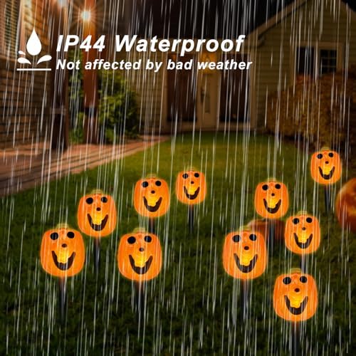 BRIGHTDECK Halloween Solar Pathway Lights Outdoor, LED Decor, Light Up Solar Stake Lights for Holiday, Halloween, Walkway, Sidewalk (Smile Pumpkin, 10-Pack) - Image 5