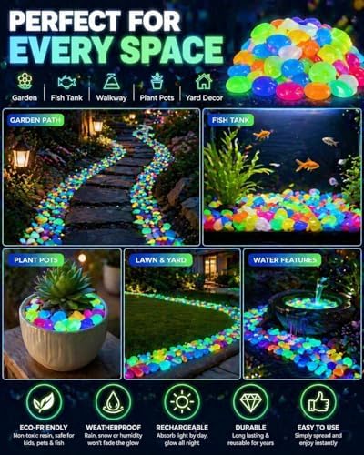 gifskiu Large Glow in the Dark Rocks Garden Stones Pebbles Indoor Outdoor Aquarium Decor, Mixed Color Luminous Glow Stones for DIY Landscaping Potted Plant Fish Tank Walkways Driveway(500PCS) - Image 6