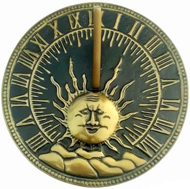 Solid Brass Garden Sundial - 10" Green Polished Brass Round Engraved Sundial - Plaque and Rooster Dial Round Patio Outdoor Compass Sundials for Yards, Home Decor, Sundial Gift, Couples by Unknown
