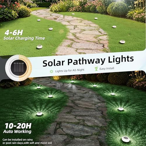 JOFIOS Mini Solar Ground Lights Outdoor,Flat Solar Pathway Lights 12 Pack - Image 3