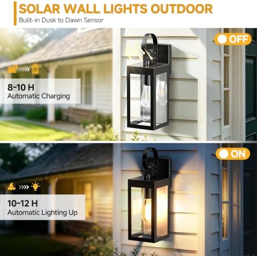 14" Solar Wall Light Outdoor, Dusk to Dawn Solar Porch Light, 2Pack - Image 2