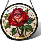 CHATYOUNG Stained Glass Window Hanging Red Rose Large 15" - Suncatcher Door Garden Sun Catcher Decor Birthday Valentine's Day Christmas for Men Woman Boy Kids Mom Nana Grandma by CHATYOUNG
