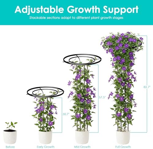 Umbrella Garden Trellis for Climbing Plants Outdoor, 82.7" Mushroom Top Trellis Stackable, Tall PE-coated Metal Obelisk Trellises for Potted Plants, Topiary Tower Vine Support for Rose, Bean, Clematis - Image 5