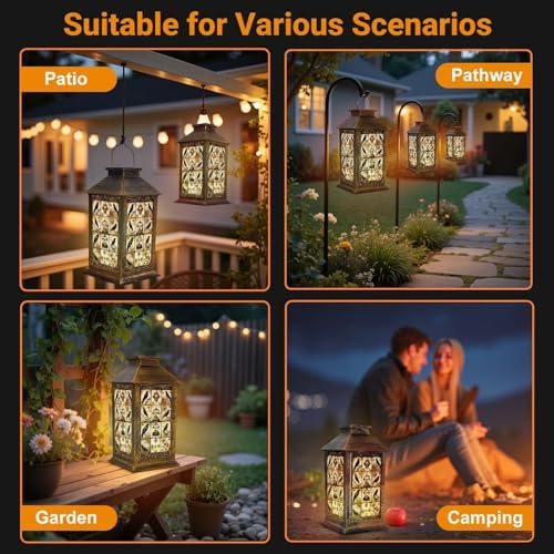 Solar Lantern Outdoor Garden Hanging Lantern Gothic Black Ravens Skulls Golden Roses Ornate Cages Vintage Waterproof Solar Powered Lighting Outside Table Lamp for Patio Deck Yard Camping - Image 5