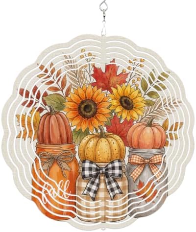 10 Inch Bottle Pumpkins Fall Wind Spinner for Yard and Garden,Thanksgiving Harvest Sunflowe Maple Hanging Ornaments Outdoor 3D Kinetic Wind Sculpture Spinners Indoor Outdoor Patio Décor Gift by Unknown