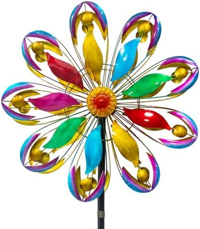 Wind Spinners Outdoor, 84" Large Metal Kinetic Wind Sculptures for Garden, Colorful Yard Art with 2 Piece Welcome Flag Decoration by AAnleolife