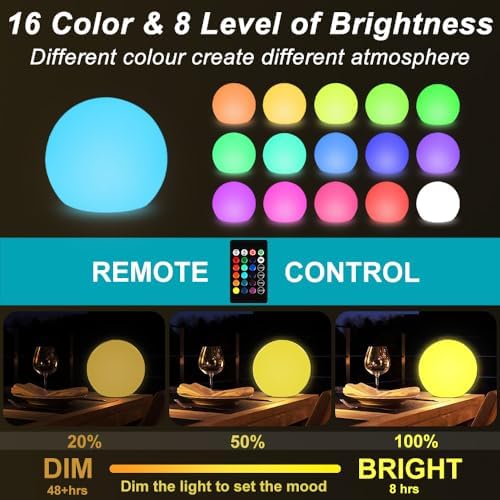 10-in Solar Globe Light, Solar Garden Ball Light Outdoor w/Remote, 16 RGB Color 4 Modes Glowing Ball, Waterproof Smart Light Sensor Control Outdoor Orb Lamp w/Ground Stake for Pathway Patio Yard Party - Image 2