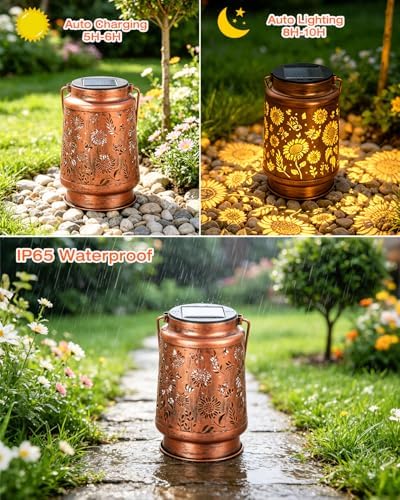 ANYTALK 2 Pack Sunflower Solar Lantern Lights, Outdoor Lanterns Garden Decor, Hanging Solar Lantern for Backyard Porch Patio Table Yard Balcony Lawn Pathway, Gifts for Women Grandma Mom - Image 3