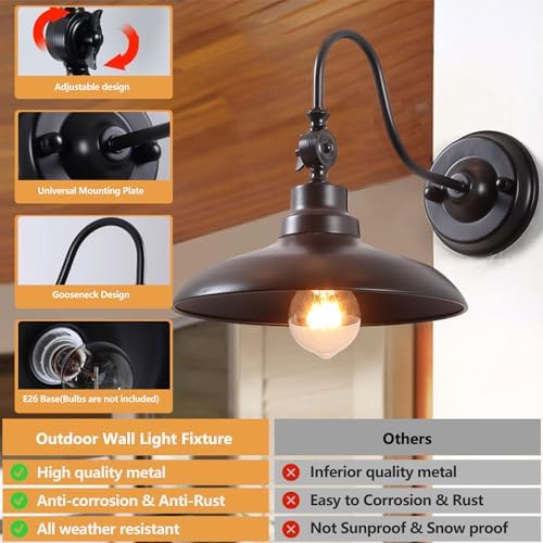 Outdoor Wall Lights, Matte Black Farmhouse Gooseneck Barn Light 9.8 inch Angle-Adjustable Waterproof Exterior Wall Light Fixtures Modern Wall Mount Porch Lights for House Garage Doorway - Image 6