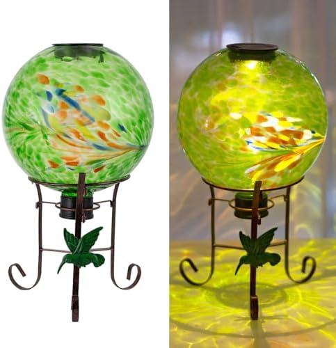 10 Inch Solar Glass Gazing Ball with 9.4" H Metal Stand by VEWOGIFT