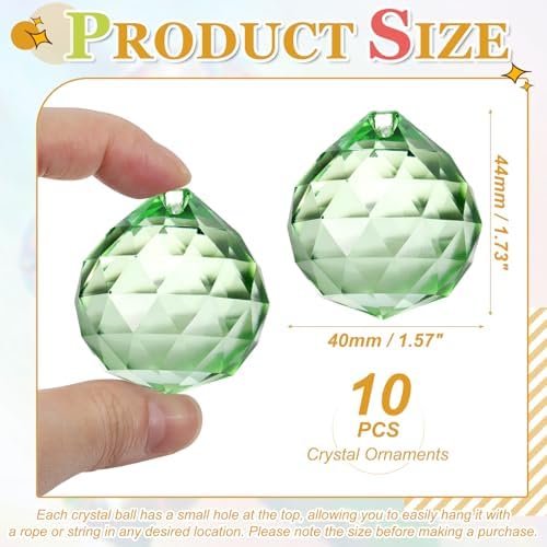 Crystal Ball Prisms, Sun Catcher Hanging Prism Sun Catcher Pendant 44mm / 1.73Inch & 10 Pack & Light Green-Fitting for (Outdoor/Indoor/Windows/DIY Decor/Feng Shui/Chandelier) - Image 2