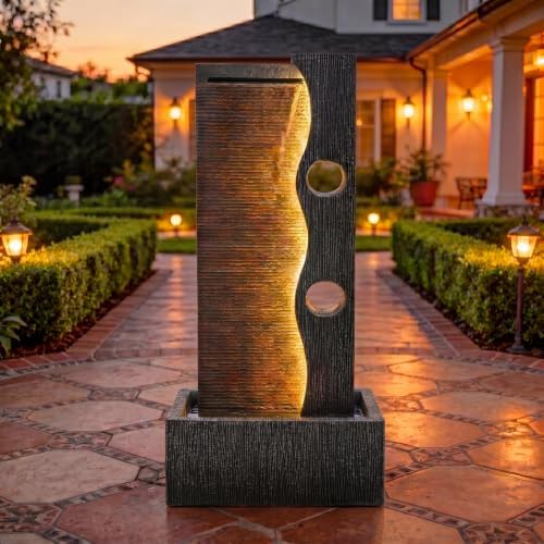 AUTODAYA 39" Modern Zen Outdoor Water Fountain LED Cascading Waterfall - Image 2