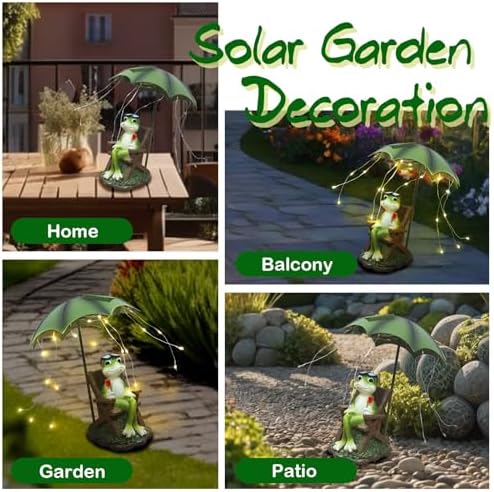 Solar Red Wine Frog Statue Umbrella LED Lantern Waterproof Yard Decor - Image 6