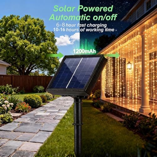 2 Pack Solar Curtain Light Outdoor, 30ft x 10ft, 660 LEDs in Total Solar Powerd String Lights Waterproof Outside for Garden Party Wedding Decór - Image 3