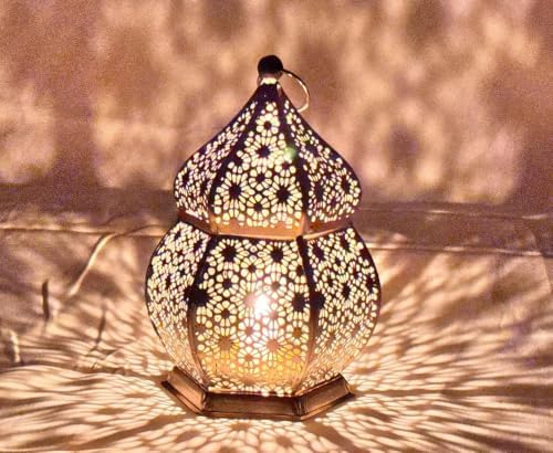 DESI SAMAAN Store Moroccan Iron Hanging Lantern Lamp, Tealight Holder, Lanterns for Home Decoration, Diwali Ganesh Chaturthi Christmas Eid Festival Balcony Décor Items (Golden) - Image 7