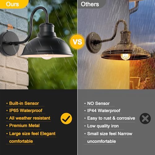 Dusk to Dawn Barn Light Outdoor Sconce 8" Exterior Lighting Fixtures 2 Pack - Image 6