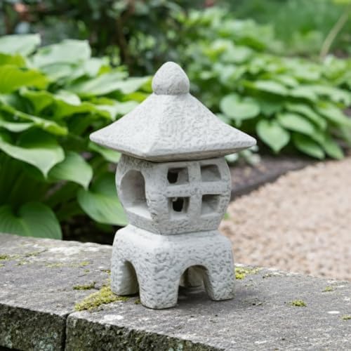 OLOMA Stone Oki Gata Japanese Lantern Garden Statue Asian Concrete Pagoda Handcrafted Ornament Asian Landscape Decor Zen Patio Lawn Yard Shrine Accent by OLOMA